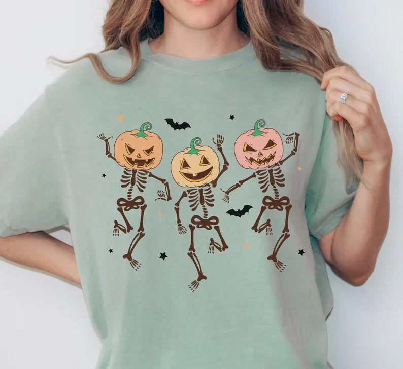 Dancing Pumpkin Skeletons Halloween T-Shirt