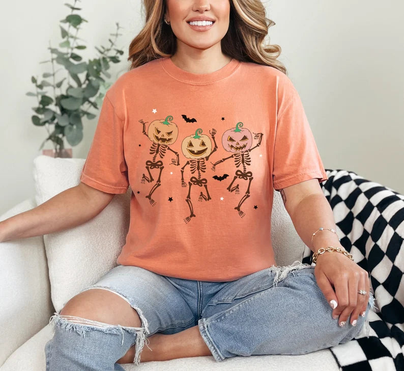 Dancing Pumpkin Skeletons Halloween T-Shirt