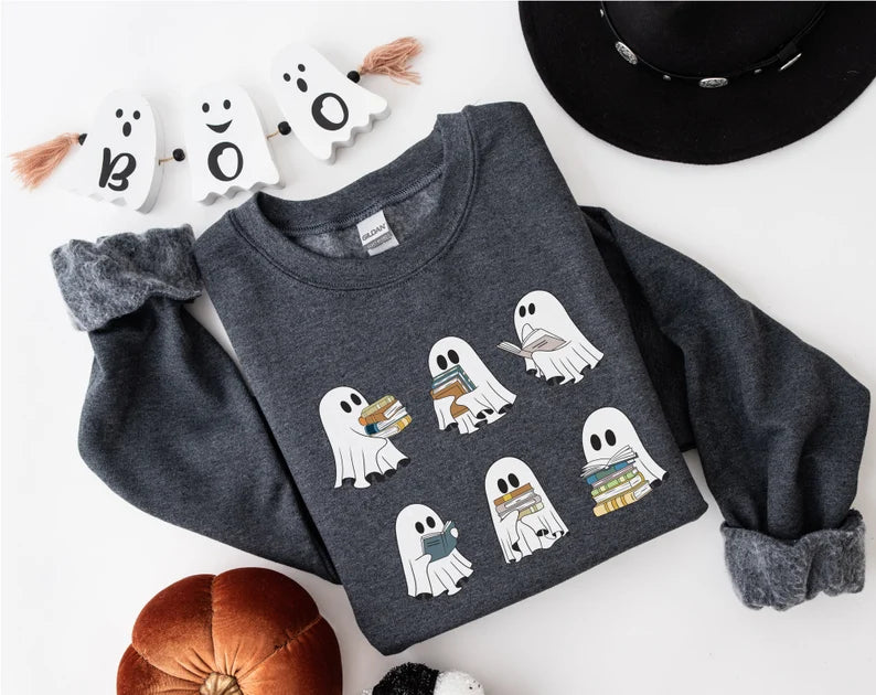 Bookish Ghosts Halloween Crewneck Sweatshirt