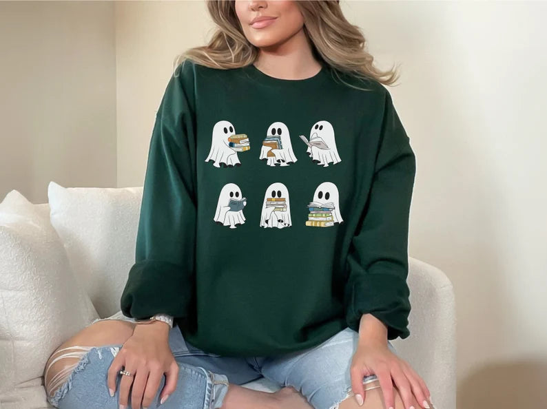 Bookish Ghosts Halloween Crewneck Sweatshirt