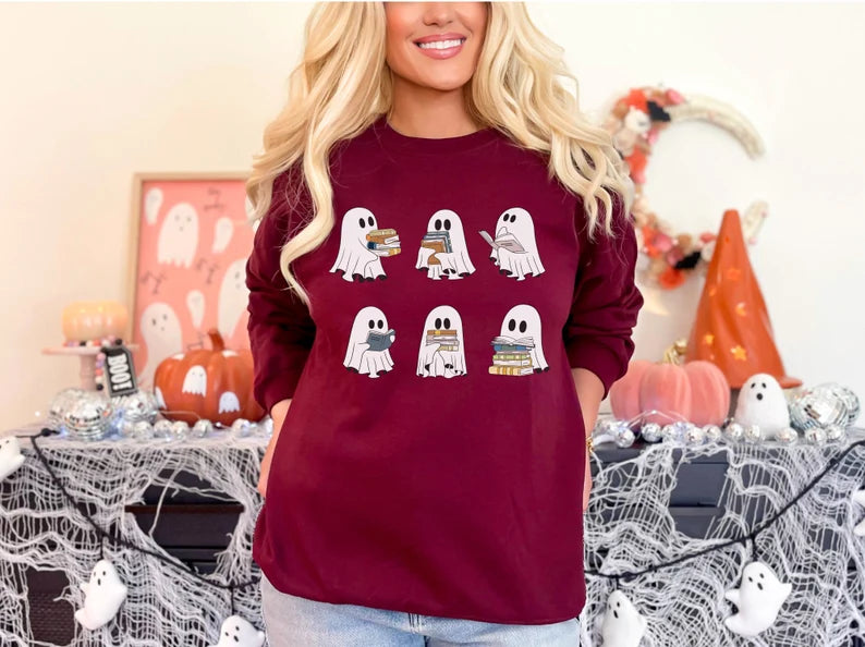 Bookish Ghosts Halloween Crewneck Sweatshirt