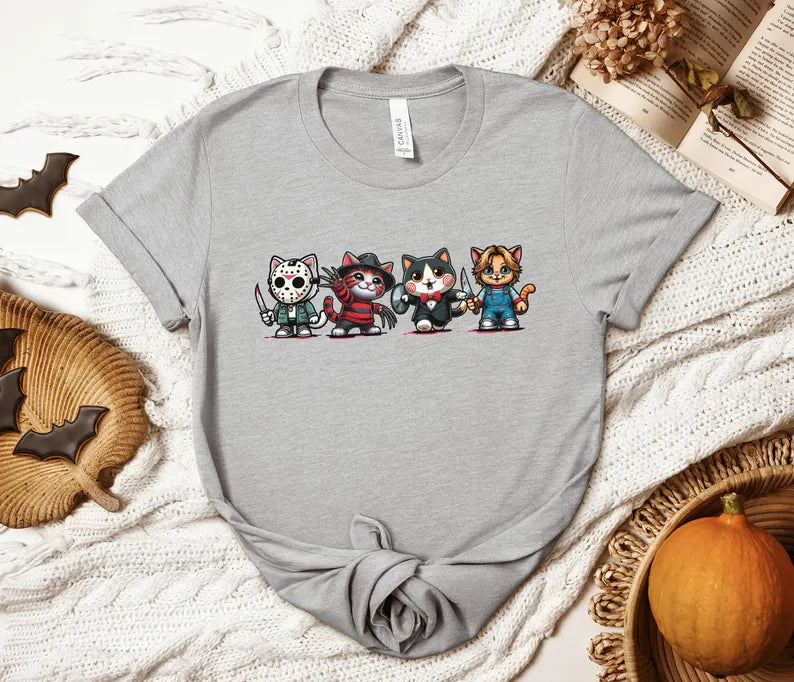 Horror Movie Cats T-Shirt, Halloween, Scary Movies Shirt, Horror fan gift, Cat lover