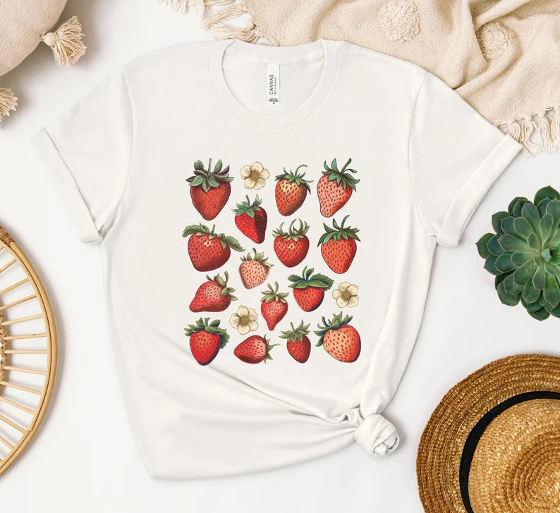 Vintage Strawberry Graphic T-Shirt, Gardener Gift, Foodie Gift, Women's Shirt