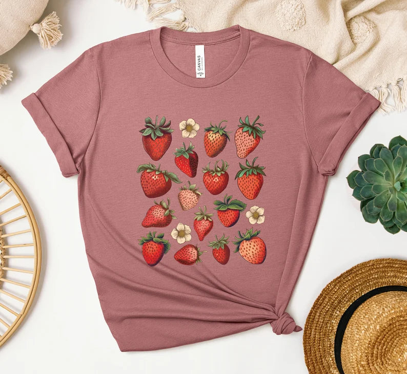 Vintage Strawberry Graphic T-Shirt, Gardener Gift, Foodie Gift, Women's Shirt