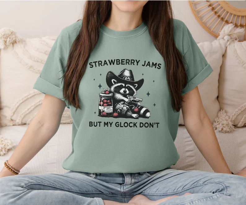 Strawberry Jams But My Glock Don't Racoon T-Shirt