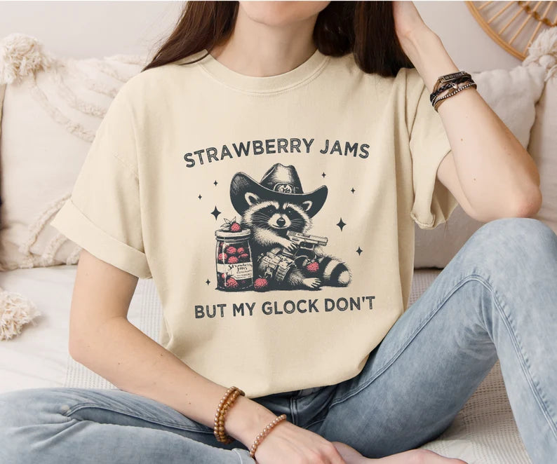 Strawberry Jams But My Glock Don't Racoon T-Shirt