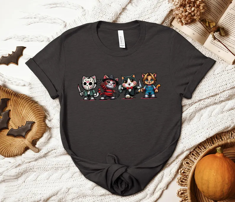 Horror Movie Cats T-Shirt, Halloween, Scary Movies Shirt, Horror fan gift, Cat lover