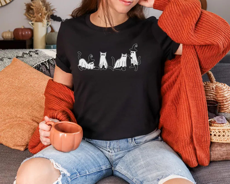 Halloween Ghost Cats T-Shirt