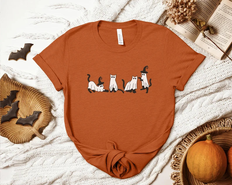 Halloween Ghost Cats T-Shirt