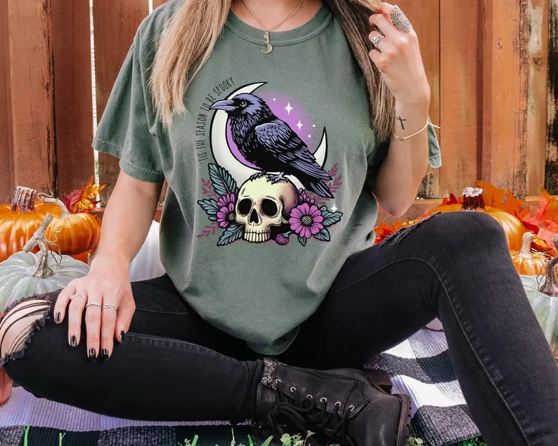 'Tis The Season To Be Spooky Crow & Skull T-Shirt