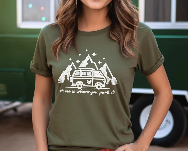 Home is Where You Park It T-Shirt, Van Life, Camping, Camper Van shirt, Vanagan shirt