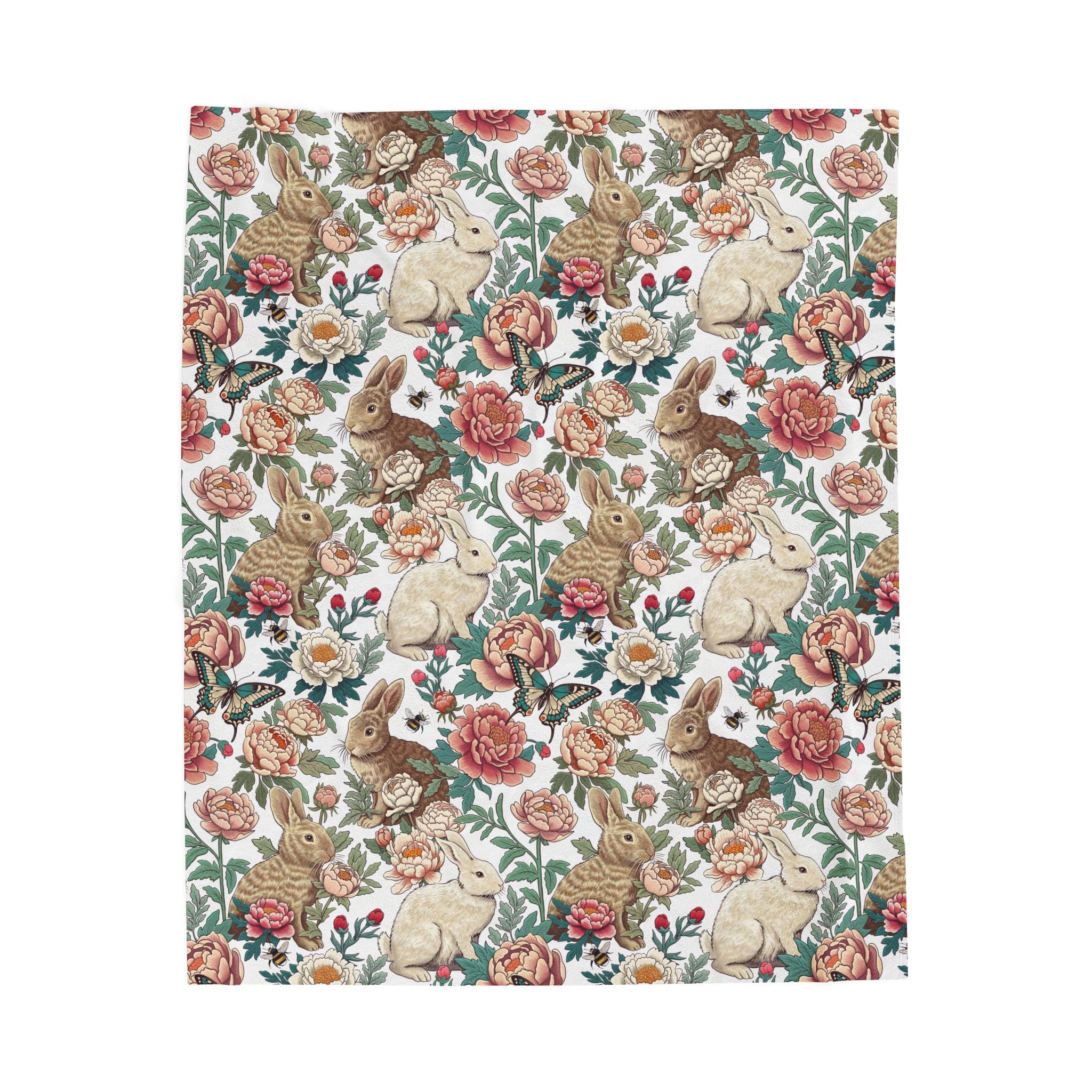 Floral Rabbits Plush Blanket