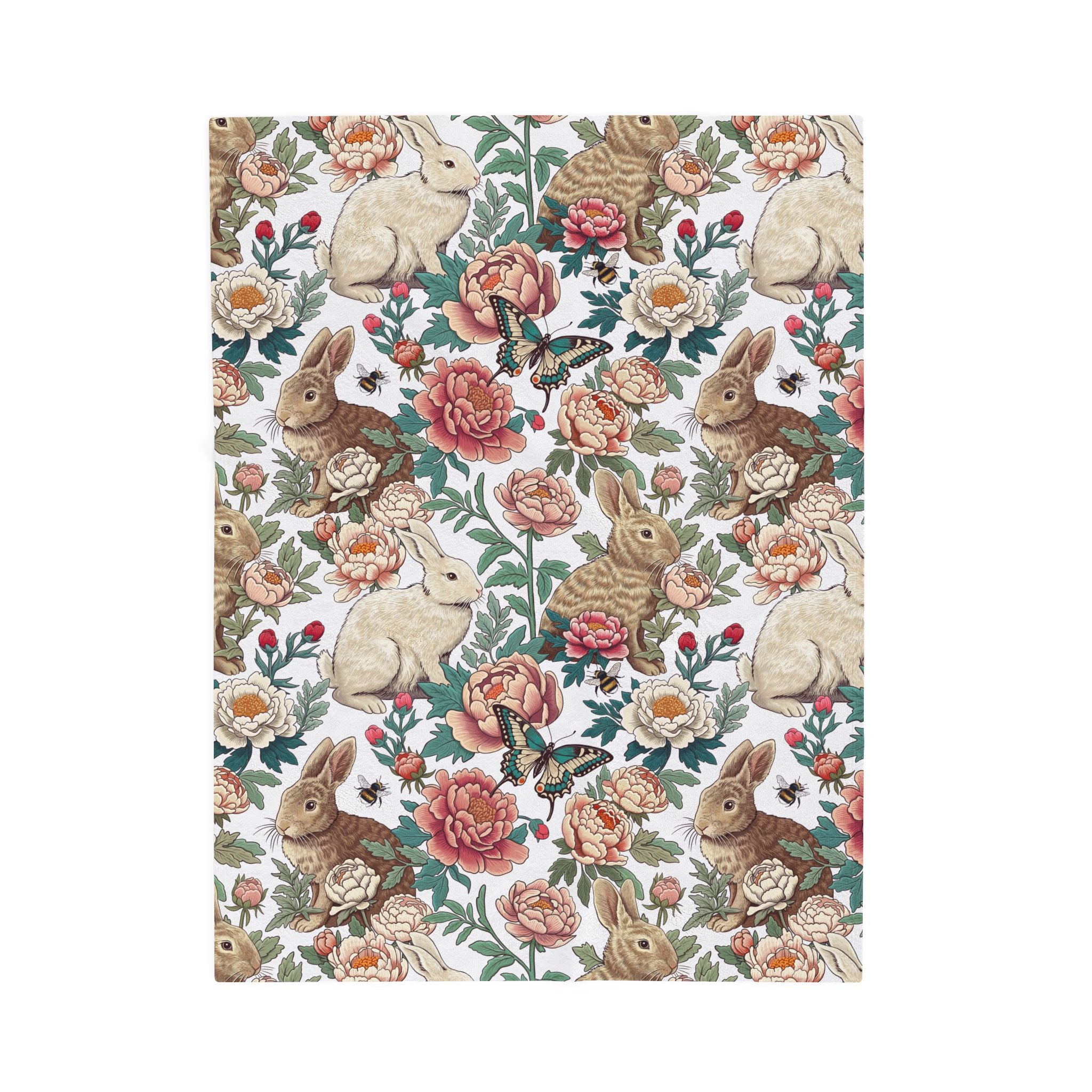 Floral Rabbits Plush Blanket