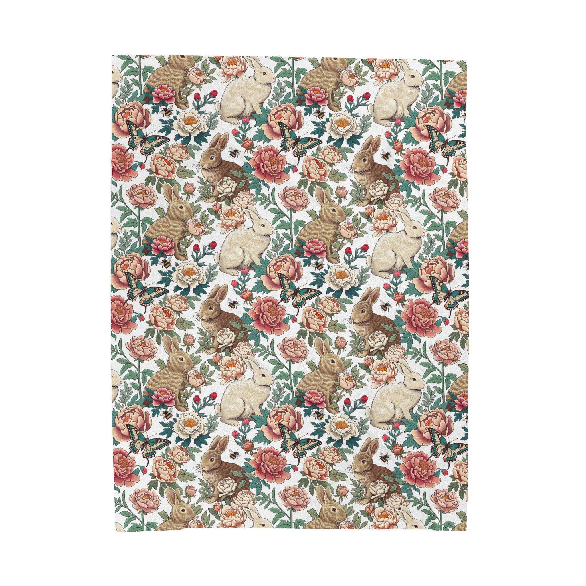 Floral Rabbits Plush Blanket