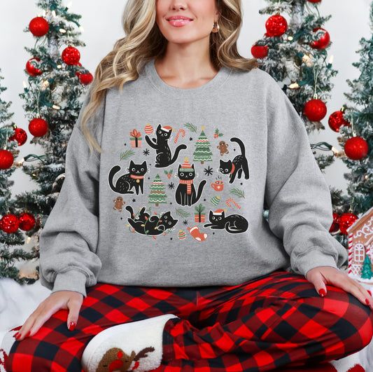 Christmas Black Cat Sweatshirt, Black Cat Christmas Shirt, Kitten Christmas Shirt, Cat Lover Gift, Xmas Gift, Holiday Hoodie