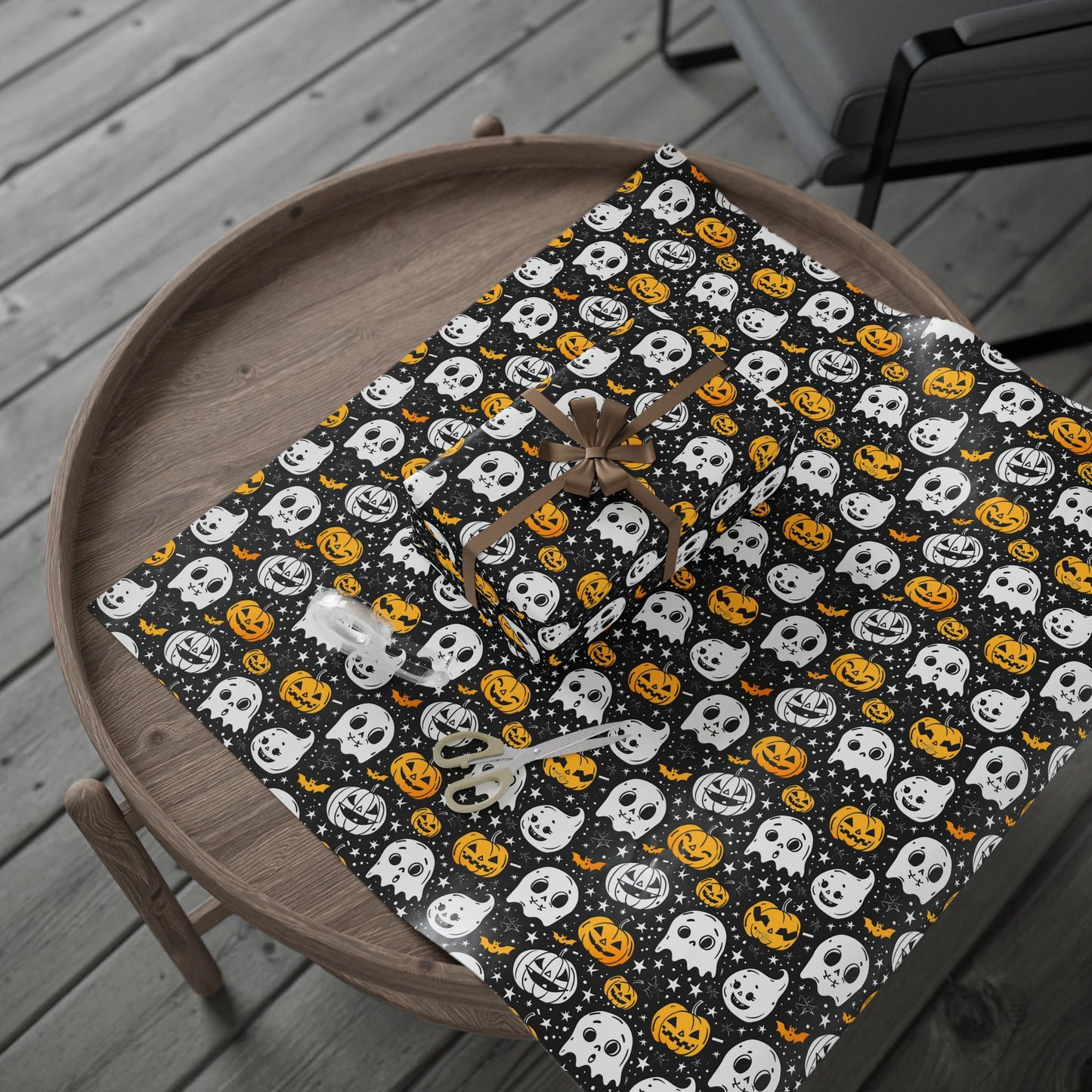 Pumpkins and Ghosts Halloween Wrapping Paper