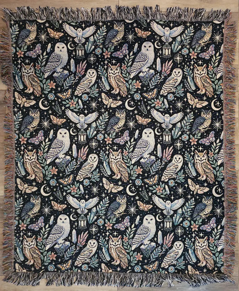 Mystical Owls Woven Blanket