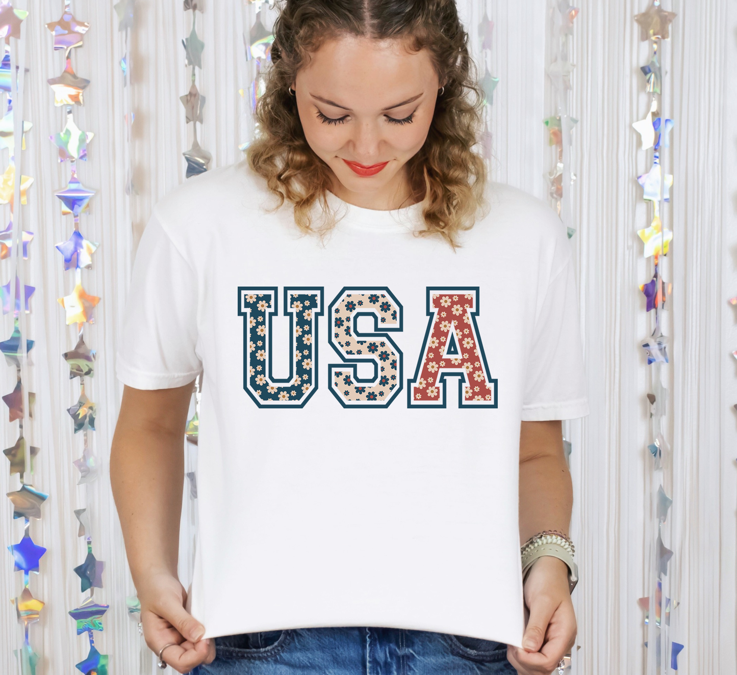 USA Patriotic Floral T-Shirt