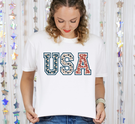 USA Patriotic Floral T-Shirt