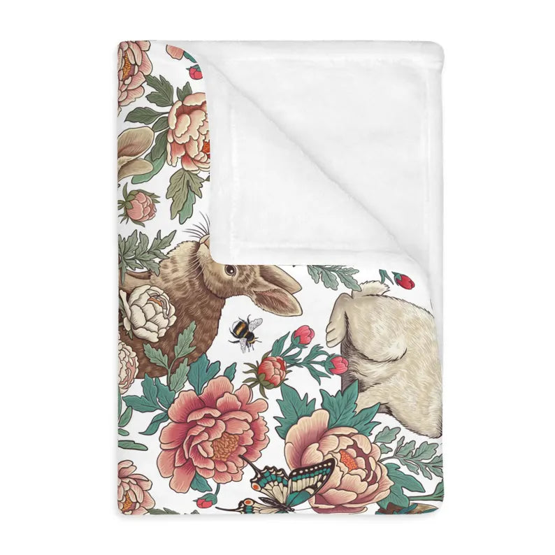 Floral Rabbits Plush Blanket