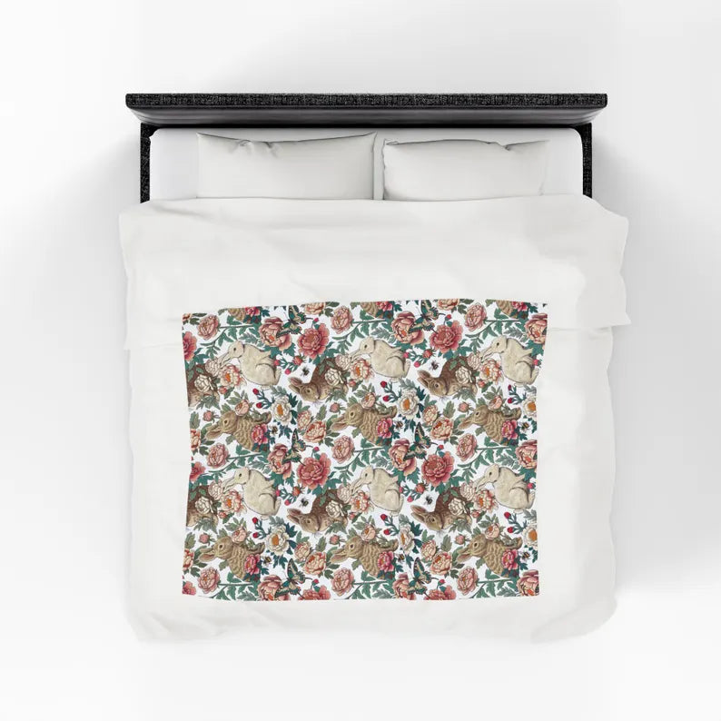 Floral Rabbits Plush Blanket