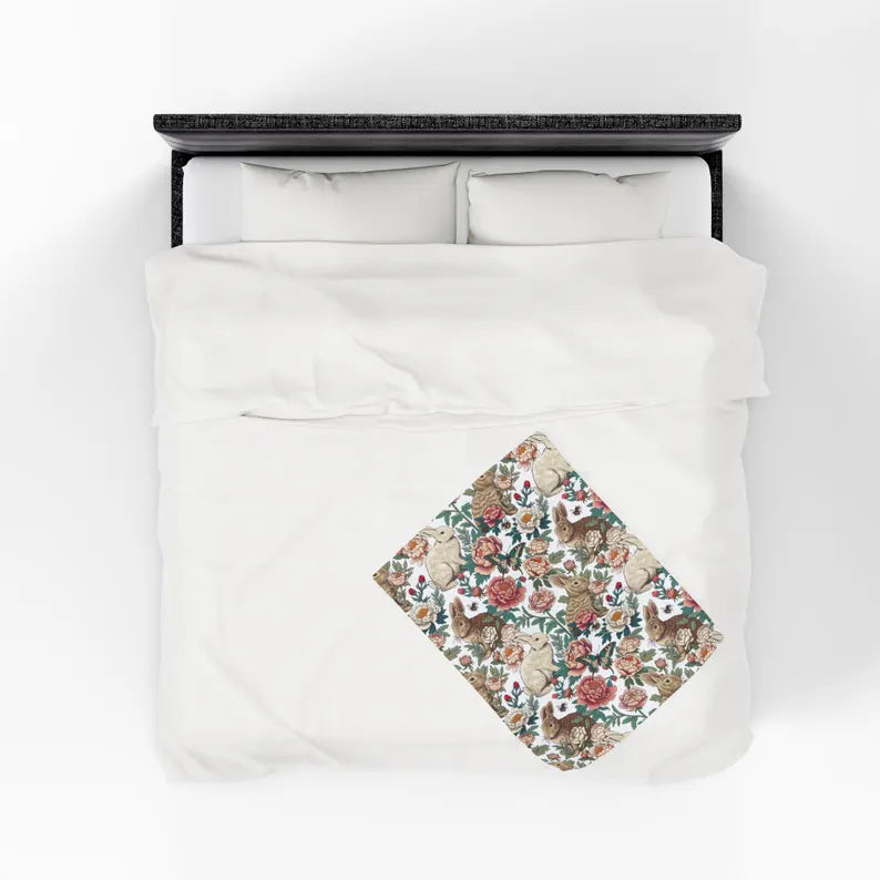 Floral Rabbits Plush Blanket