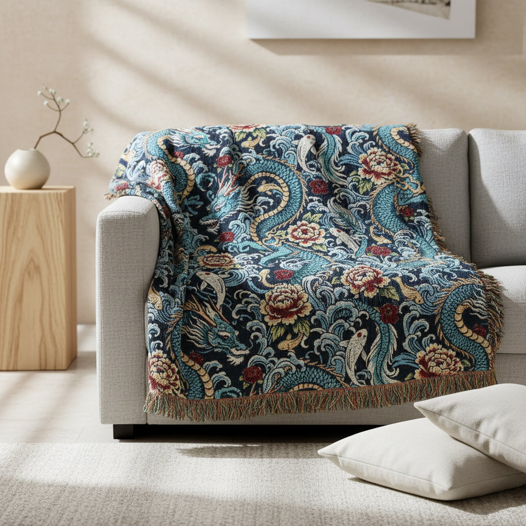 Dragon Waves Woven Blanket