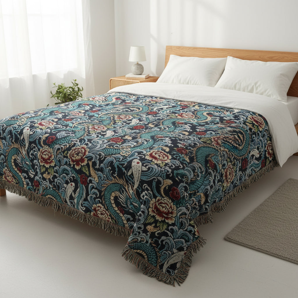 Dragon Waves Woven Blanket