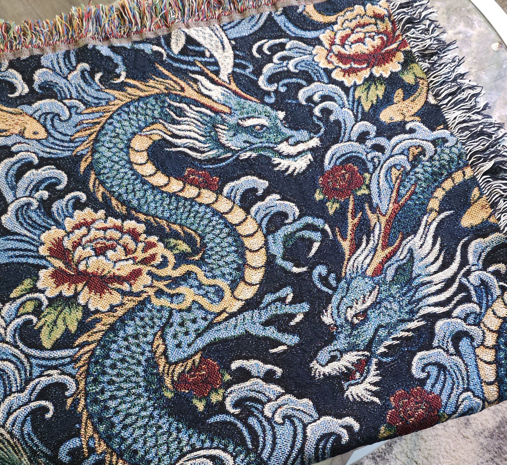 Dragon Waves Woven Blanket