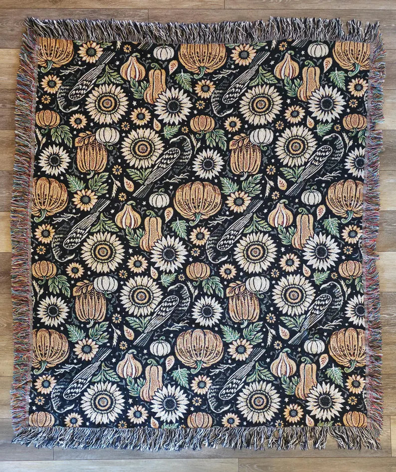 Autumn Crows Woven Blanket