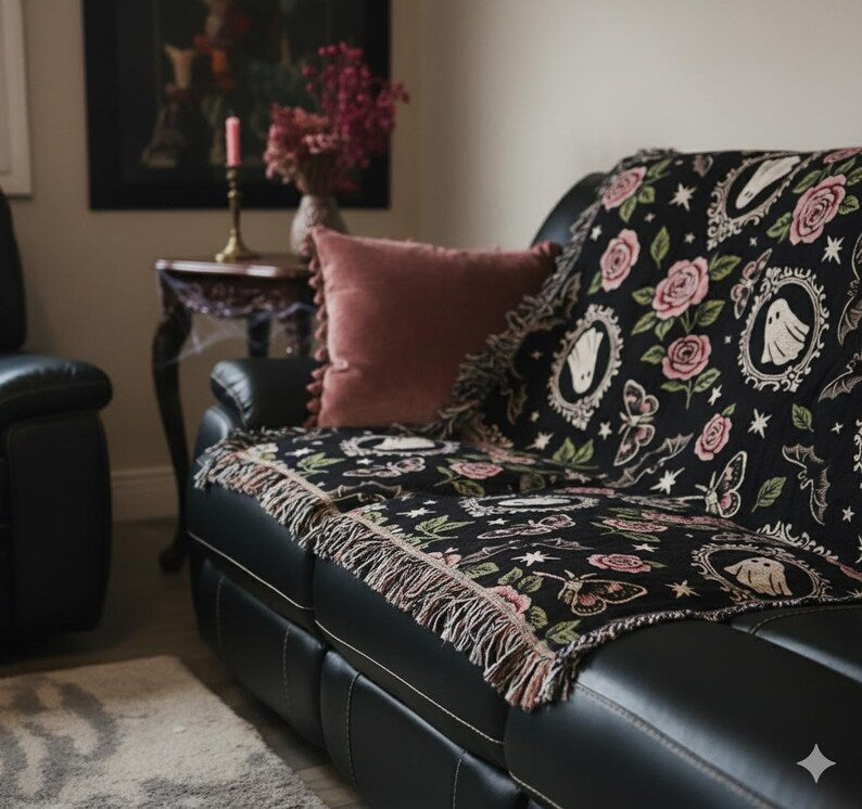 Floral Ghosts Woven Blanket