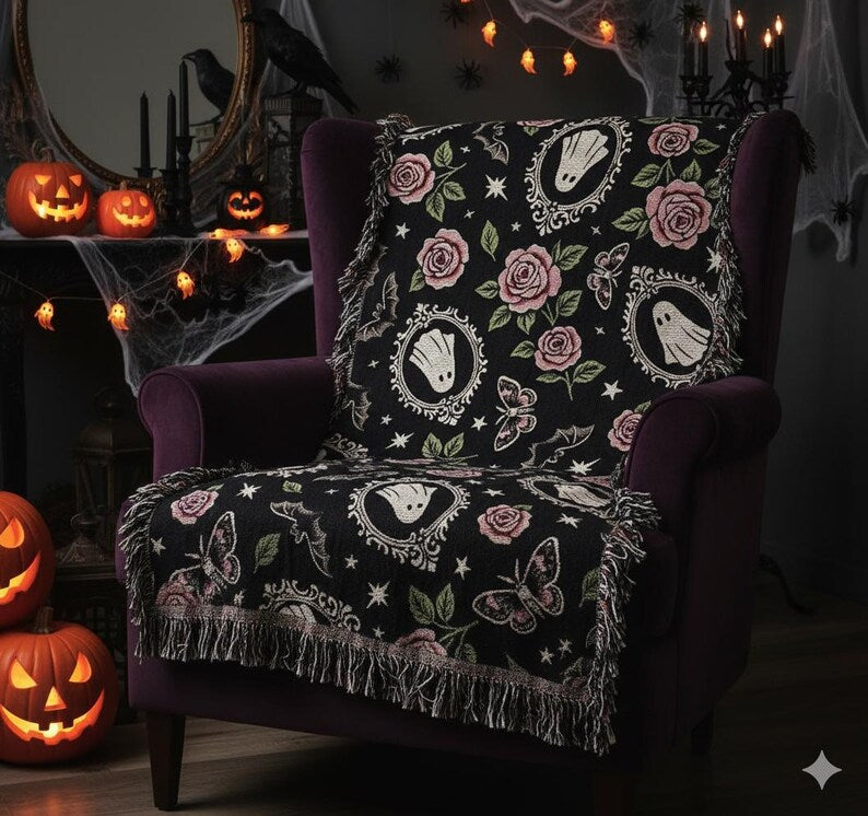 Floral Ghosts Woven Blanket