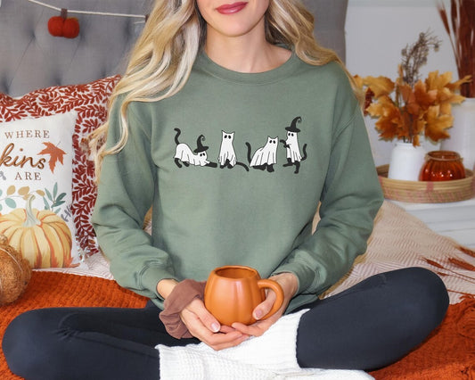 Halloween Sweatshirt, Cat Sweatshirt, Ghost Shirt,Black Cat Shirt, Cool Halloween Cat Shirt, Cat Lover Tshirt, Halloween Sweater