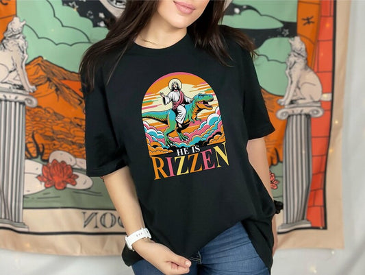 Jesus Has Rizzen T-Shirt, Retro Jesus Graphic Shirt, Funny Shirts, Oversized Tees, Gift For Him, Retro Shirt
