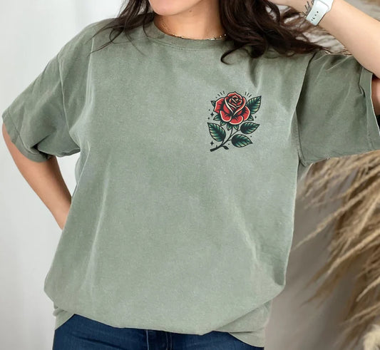 Tattoo Rose Vintage Style Shirt, Floral, Unisex, Retro Tattoo Shirt, Tattoo Top, Old School Tattoo T-Shirt