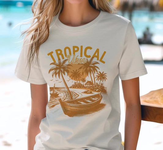 Tropical Vibes Dyed T-shirt, Retro Travel Shirt, Beach T-Shirt