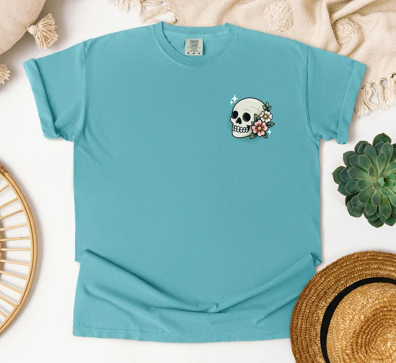 Tattoo Style Skull and Flowers T-shirt
