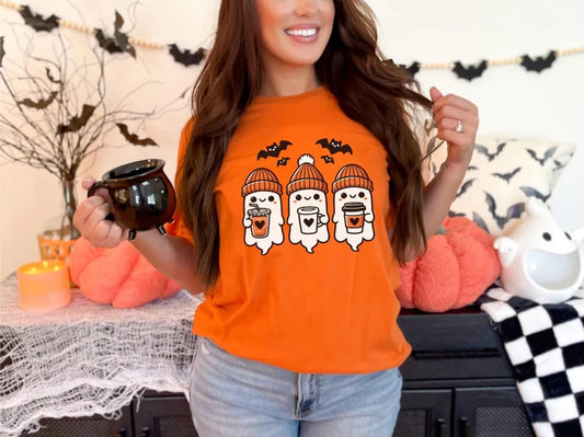 Ghost With Coffee T-shirt, Halloween Shirt, Fall Shirt, Spooky T-Shirt