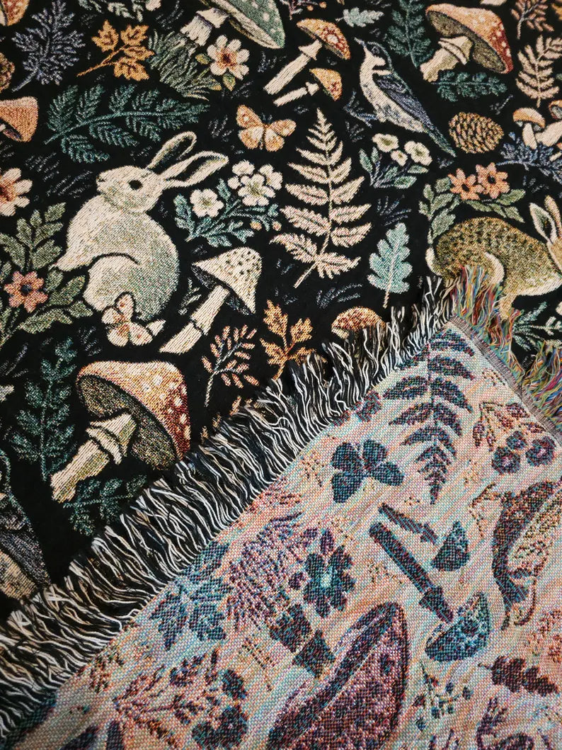 Forest Flora and Fauna Woven Blanket