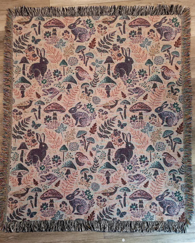 Forest Flora and Fauna Woven Blanket