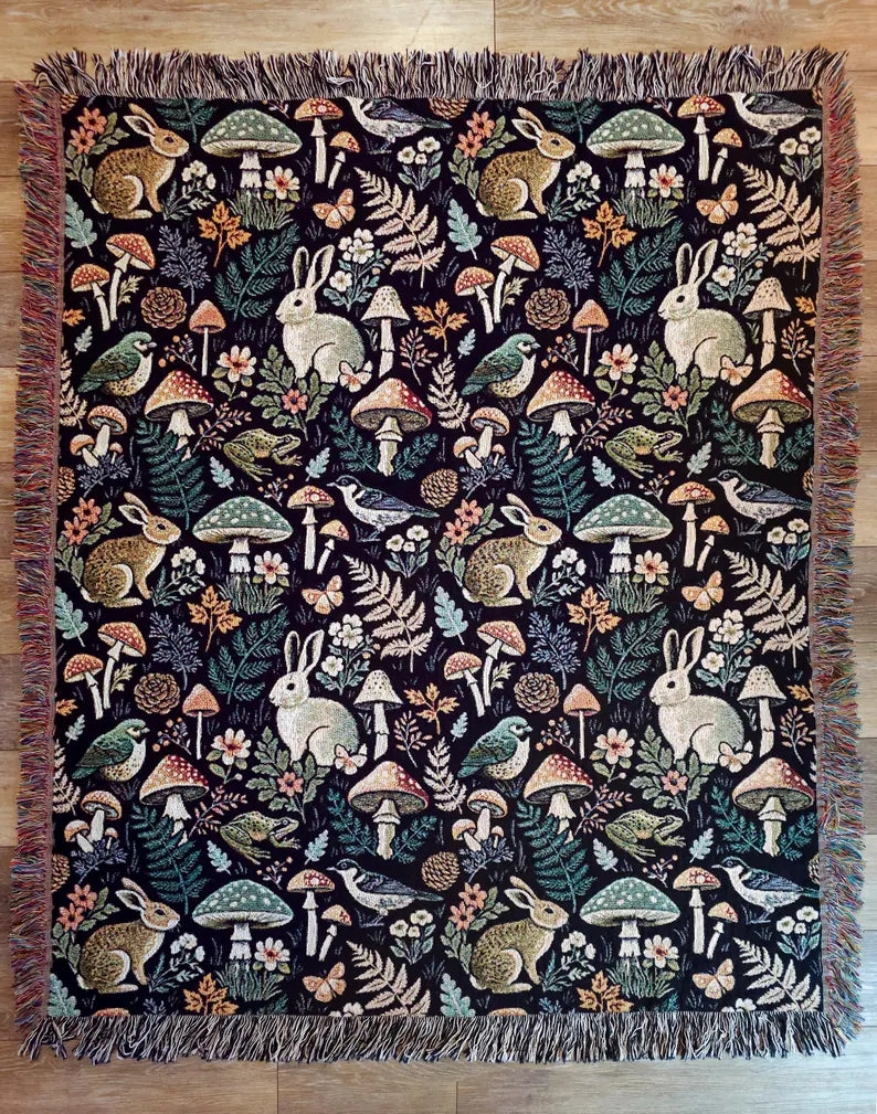 Forest Flora and Fauna Woven Blanket