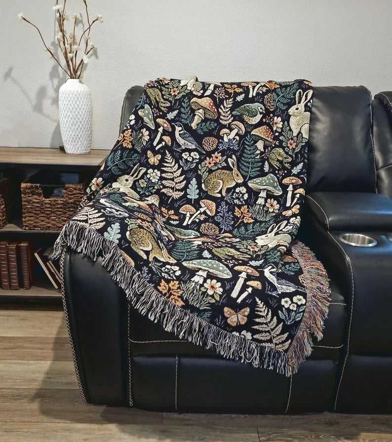 Forest Flora and Fauna Woven Blanket