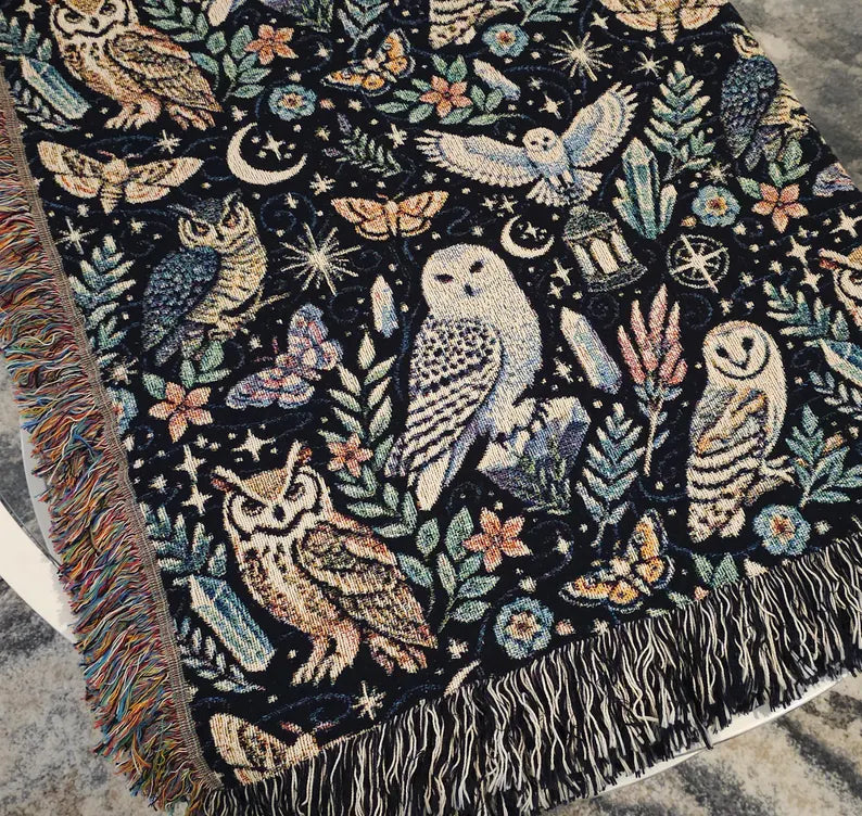 Mystical Owls Woven Blanket
