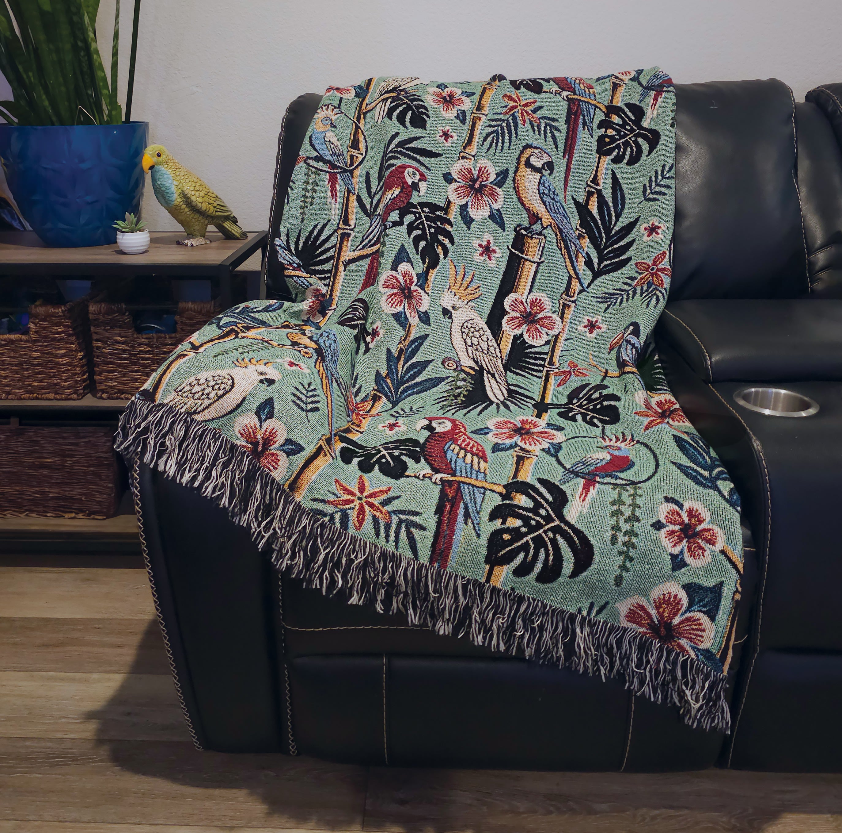 Tiki Parrots Woven Blanket
