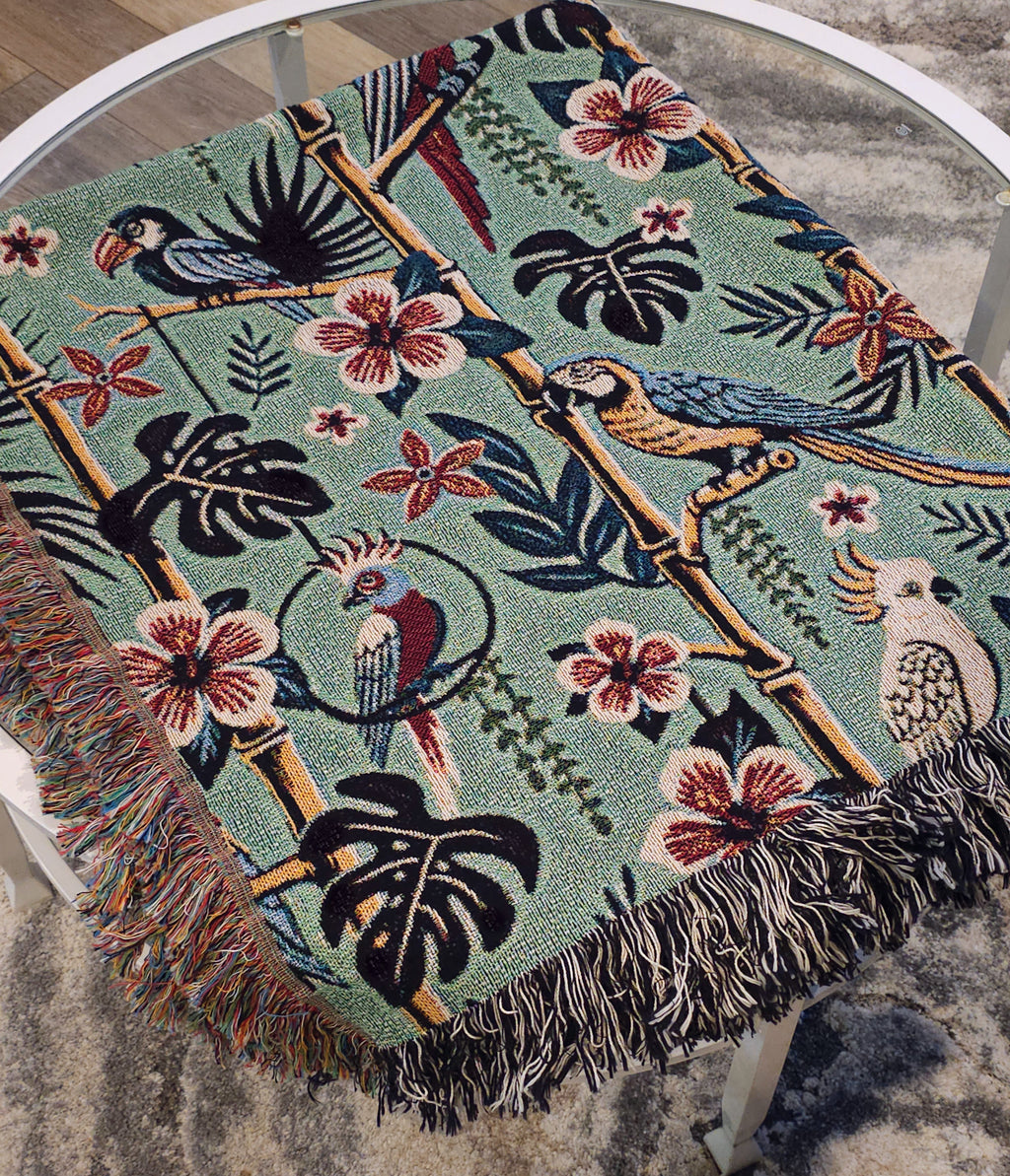 Tiki Parrots Woven Blanket