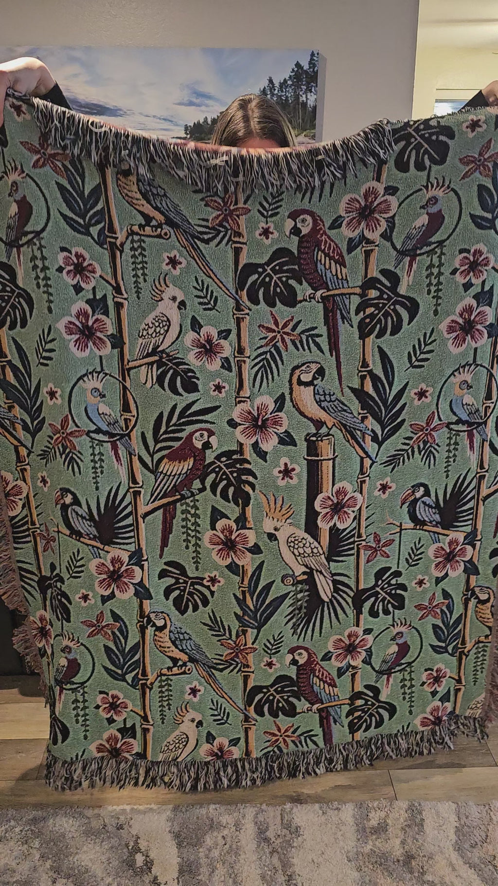Tiki Parrots Woven Blanket