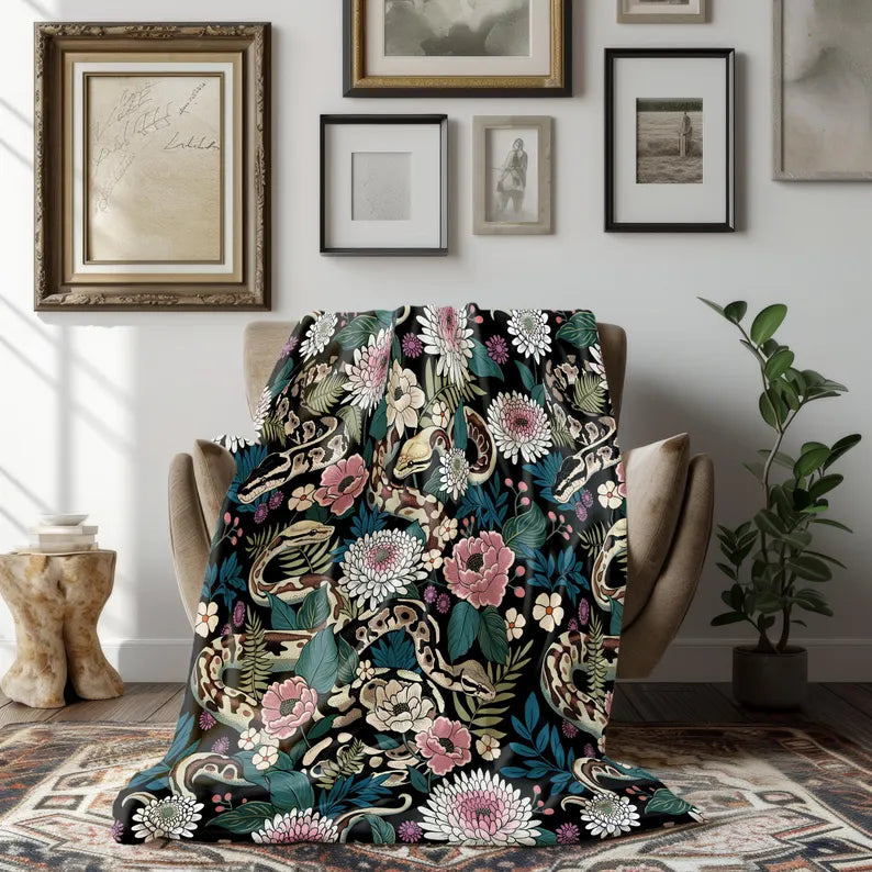 Floral Pythons Plush Blanket